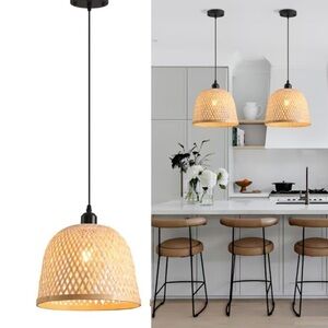 Bamboo Rattan Pendant Lights 3pack Light Fixture for Kitchen Dining Room Hallway